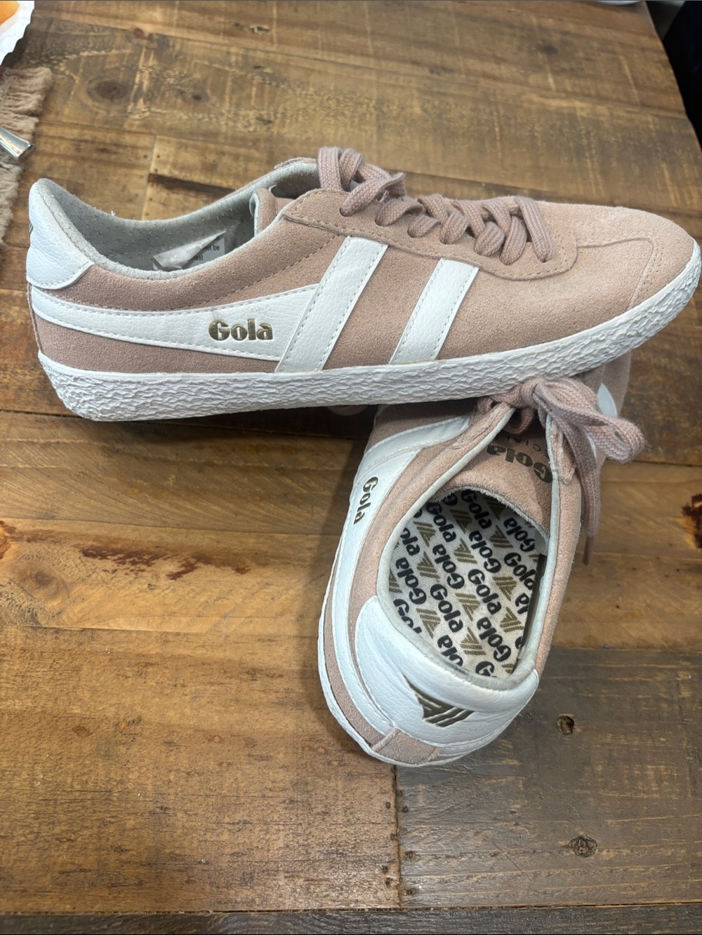 Gola Women’s Specialist Suede Sneakers in Blush Pink with White Stripe